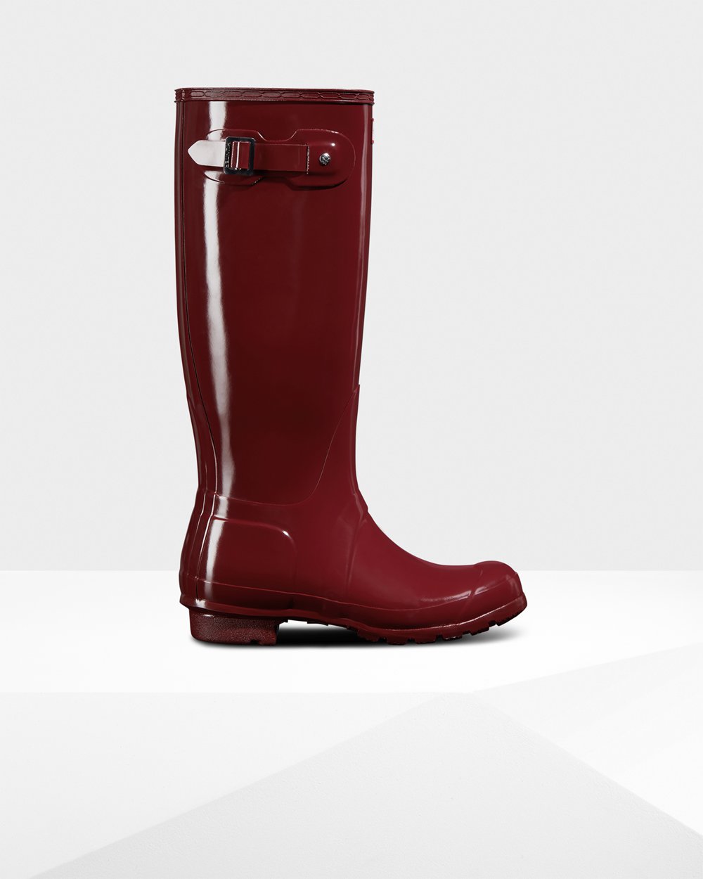 Bottes Hautes de Pluie Hunter Original Gloss Femme Grise Rouge BOLQUFS-15